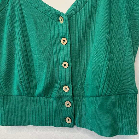 FREE PEOPLE We The Free Off Shoulder Button Down Top London Green Size Medium - Picture 3 of 5